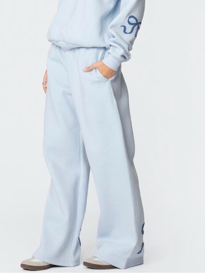 Nwot Edikted Light Blue Wide Leg Sweatpants - Bow Detail
